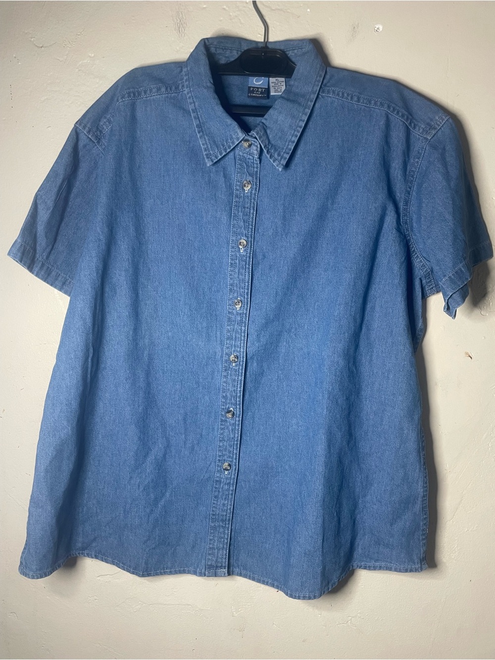 Port and Company Light Blue Short-Sleeve Denim Button-Down Shirt